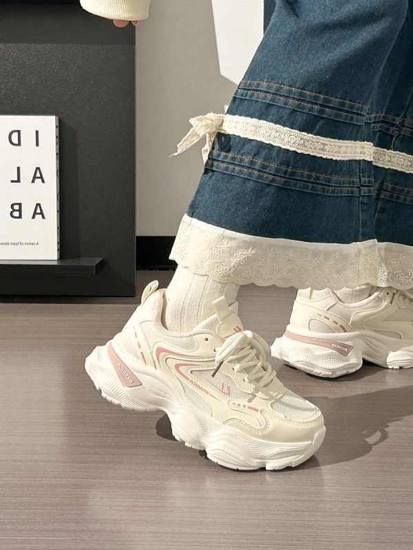 Thick-Soled Dad Shoes for Women - 2025 New Style Mesh Breathable Casual Sneakers - Versatile Soft-Soled White Sports Footwear