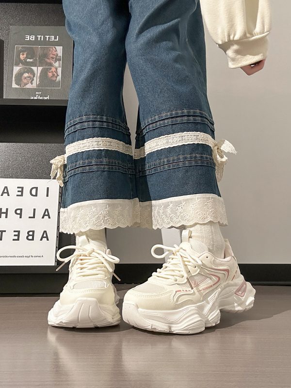 Thick-Soled Dad Shoes for Women - 2025 New Style Mesh Breathable Casual Sneakers - Versatile Soft-Soled White Sports Footwear