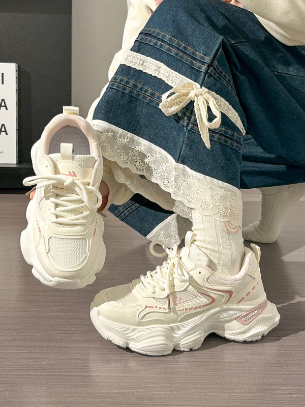 Thick-Soled Dad Shoes for Women - 2025 New Style Mesh Breathable Casual Sneakers - Versatile Soft-Soled White Sports Footwear