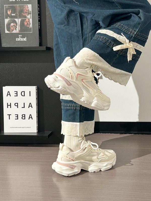 Thick-Soled Dad Shoes for Women - 2025 New Style Mesh Breathable Casual Sneakers - Versatile Soft-Soled White Sports Footwear