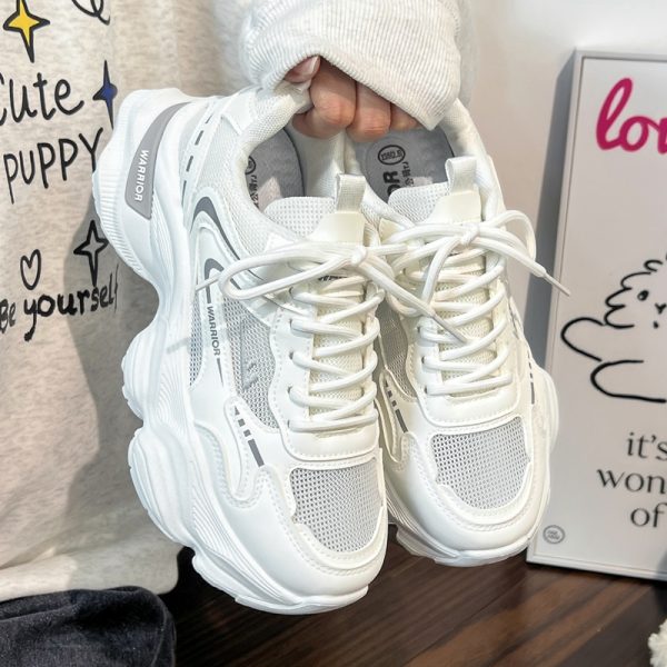 Thick-Soled Dad Shoes for Women - 2025 New Style Mesh Breathable Casual Sneakers - Versatile Soft-Soled White Sports Footwear