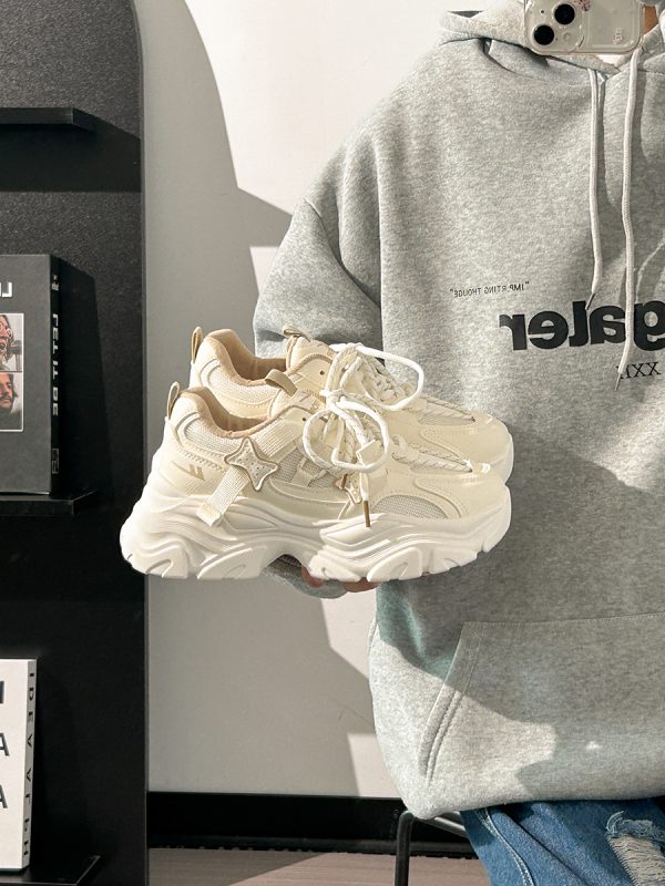 Thick-Soled Dad Shoes for Women - 2025 New Style Mesh Breathable Casual Sneakers - Versatile Soft-Soled White Sports Footwear