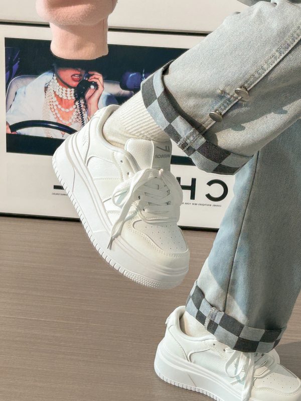 Thick-Soled White Bread Loaf Shoes for Women - Breathable, Versatile Spring/Summer Style, Height-Increasing Platform Sneakers