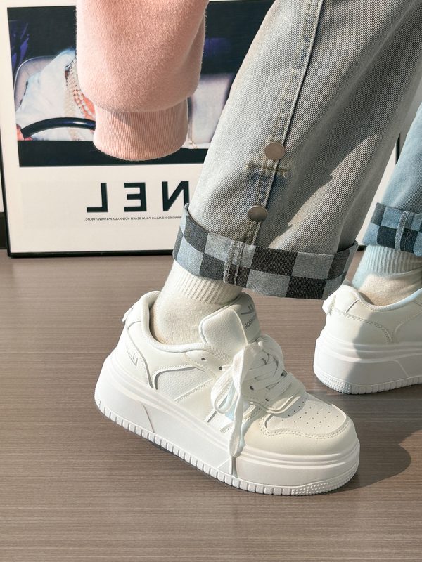 Thick-Soled White Bread Loaf Shoes for Women - Breathable, Versatile Spring/Summer Style, Height-Increasing Platform Sneakers