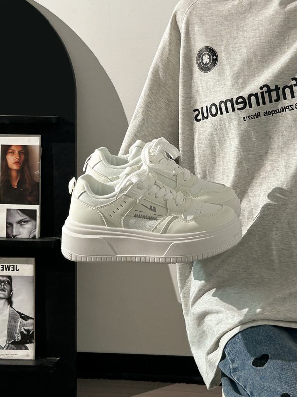 Thick-Soled White Bread Loaf Shoes for Women - Breathable, Versatile Spring/Summer Style, Height-Increasing Platform Sneakers