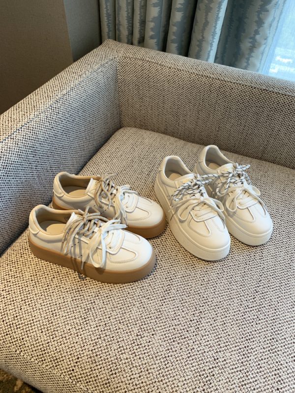Thick-Soled White Sneakers for Women - 2025 Spring Korean Style Lace-Up Casual Board Training Shoes