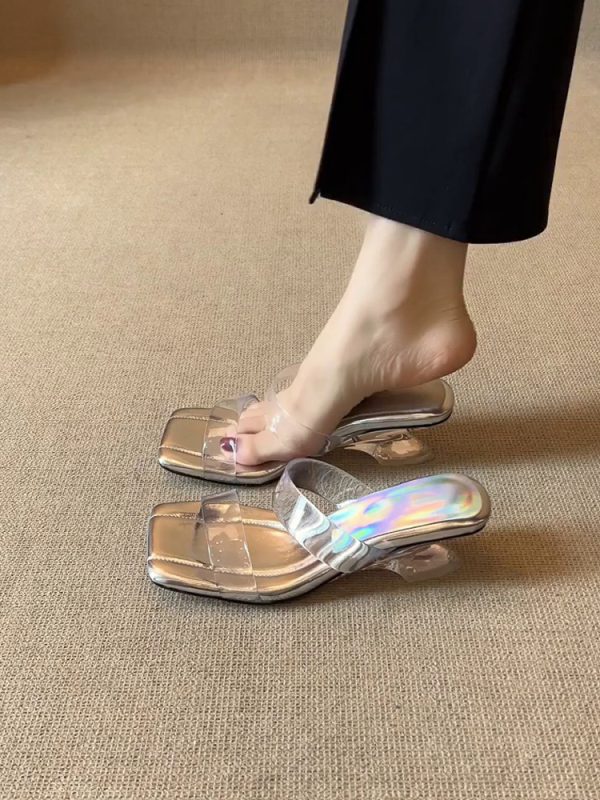 Transparent One-Strap Sheepskin Sandals for Women - Summer High Heels, Fashionable Outdoor Footwear to Pair with Skirts