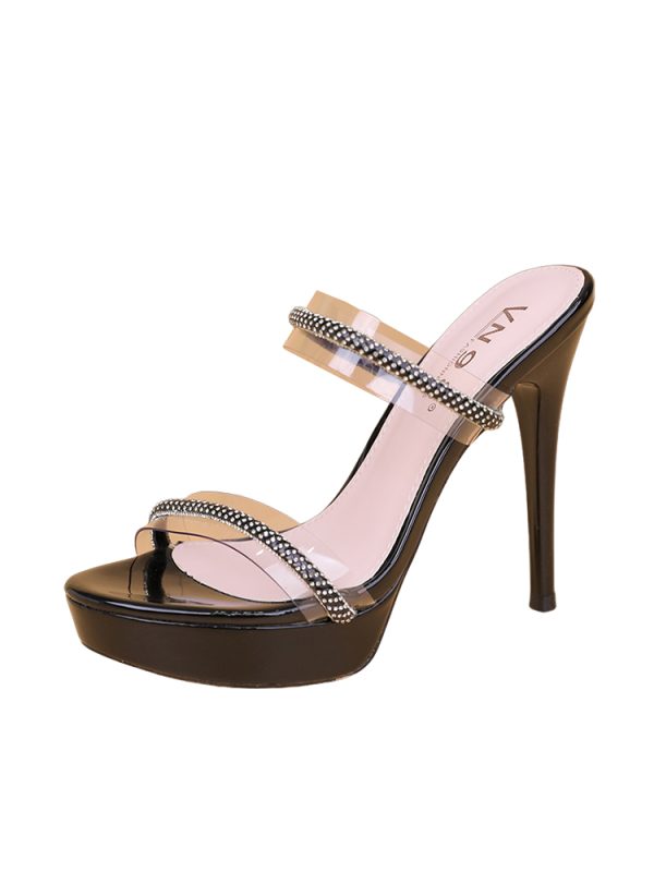 Transparent Rhinestone Ultra-High Heel Sandals for Women - Summer Outdoor Fashion One-Strap Waterproof Platform Heels