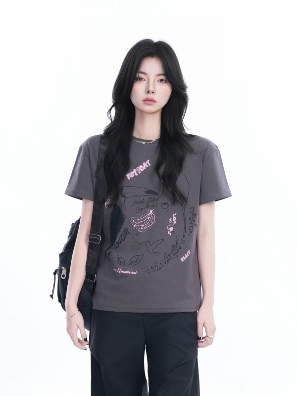 Trendy American Retro Short-Sleeve Cropped T-Shirt for Women â€“ Stylish Petites, Y2K Fashion Essential