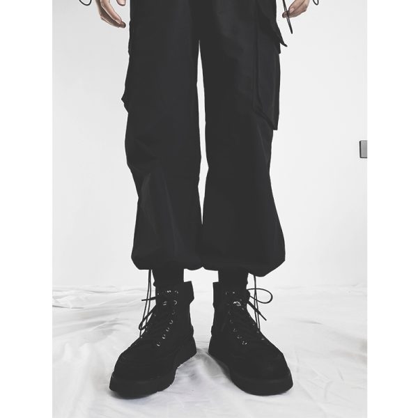 Trendy Black High-Top Martin Boots for Men, British-Style Canvas Motorcycle Sneakers, Functional Hong Kong Fashion