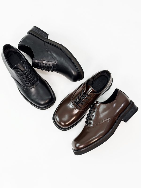 Trendy British Square-Toe Derby Shoes for Men and Women - Thick-Soled Leather Office Commuting Footwear