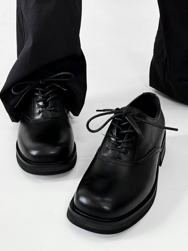 Trendy British Square-Toe Derby Shoes for Men and Women - Thick-Soled Leather Office Commuting Footwear
