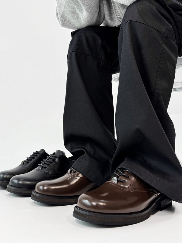 Trendy British Square-Toe Derby Shoes for Men and Women - Thick-Soled Leather Office Commuting Footwear