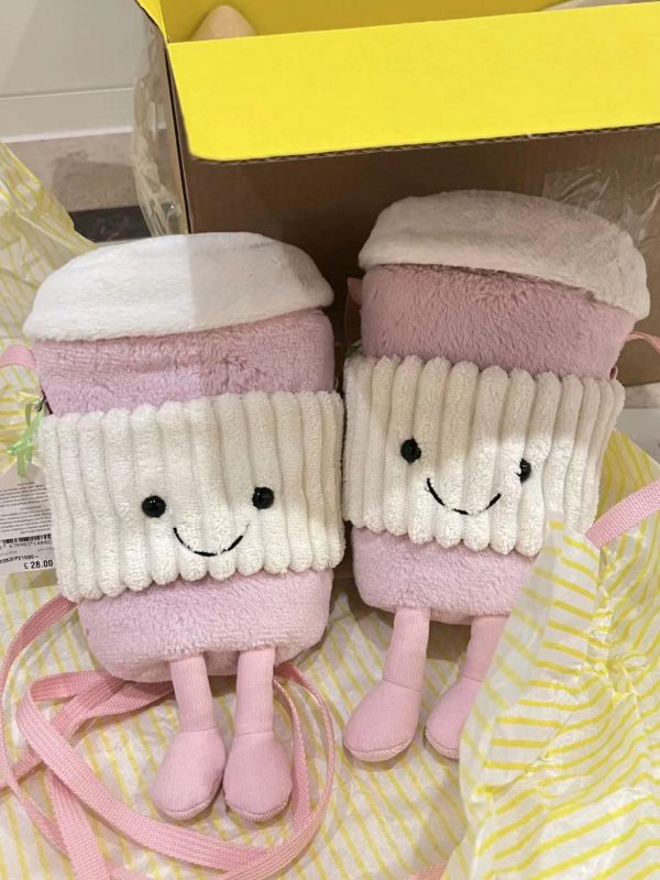 Trendy Cute Cartoon Plush Crossbody Bag - Fun Doll Handheld Toy Cup Sleeve for Milk Tea - 2025 Fashion Accessory