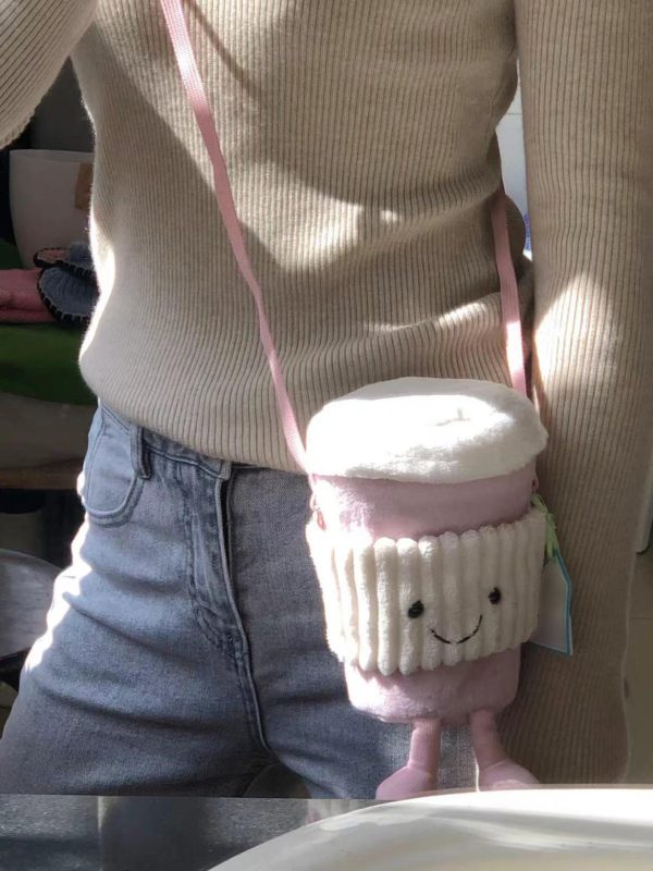 Trendy Cute Cartoon Plush Crossbody Bag - Fun Doll Handheld Toy Cup Sleeve for Milk Tea - 2025 Fashion Accessory