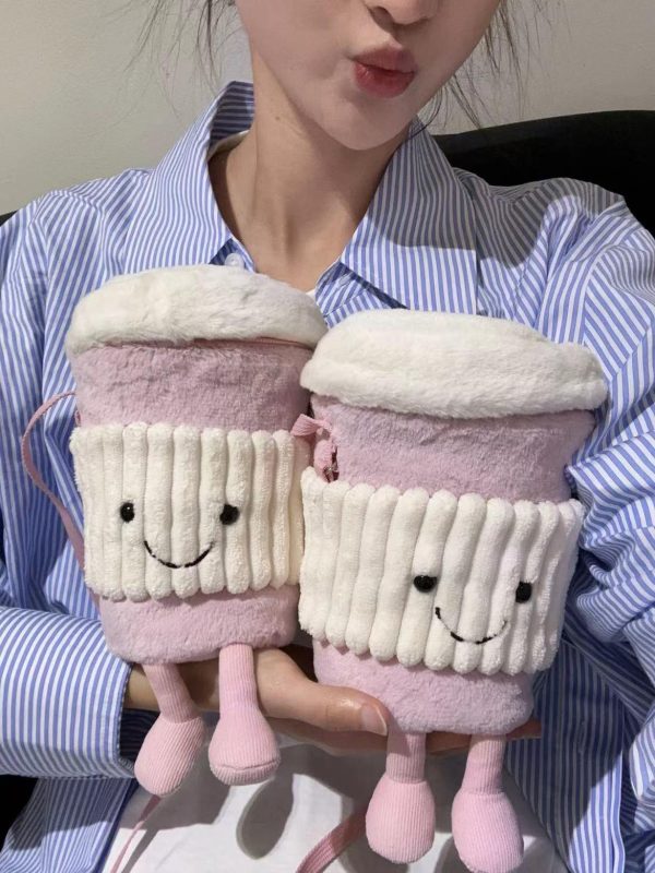 Trendy Cute Cartoon Plush Crossbody Bag - Fun Doll Handheld Toy Cup Sleeve for Milk Tea - 2025 Fashion Accessory