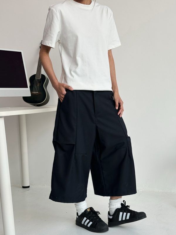 Trendy Deconstructed Pleated Straight-Leg Men's Shorts - Retro Loose Cropped Pants for a 90s Y2K Style Look