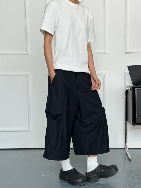 Trendy Deconstructed Pleated Straight-Leg Men's Shorts - Retro Loose Cropped Pants for a 90s Y2K Style Look