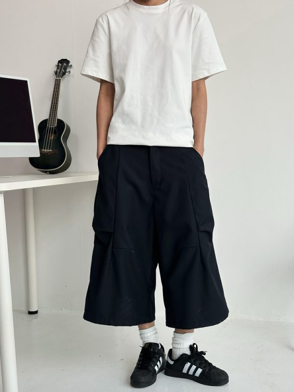 Trendy Deconstructed Pleated Straight-Leg Men's Shorts - Retro Loose Cropped Pants for a 90s Y2K Style Look