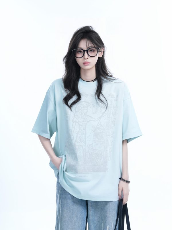 Trendy Indian Spray Print Short-Sleeve T-Shirt for Women, Unique Loose Fit Half-Sleeve Tee, Boho Chic Style