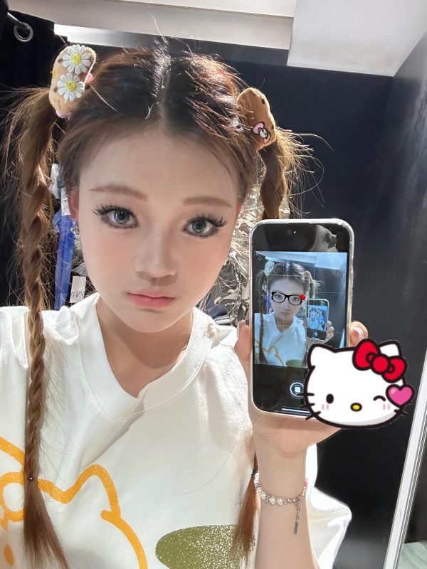Trendy Korean Style Cute Kitty Casual Loose Heavyweight Pure Cotton Short Sleeve T-Shirt for Comfortable Everyday Wear