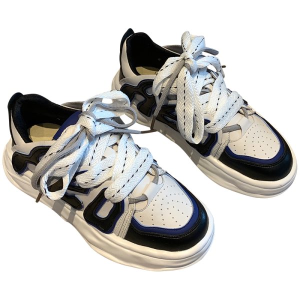 Trendy Lace-Up Casual Sneakers for Women - Versatile Thick-Soled Genuine Leather White Shoes for Spring 2025