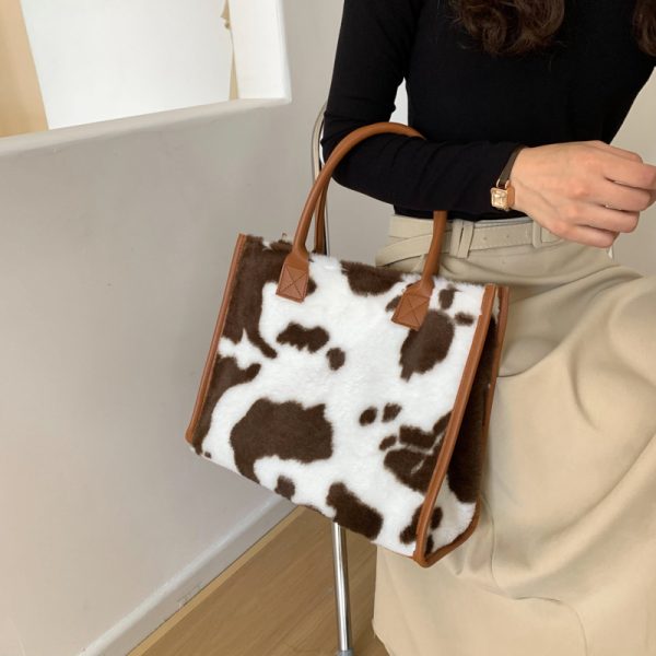 Trendy Large Capacity Leopard Print Fluffy Tote Handbag for Women - Versatile Elegant Shoulder Bag 2025