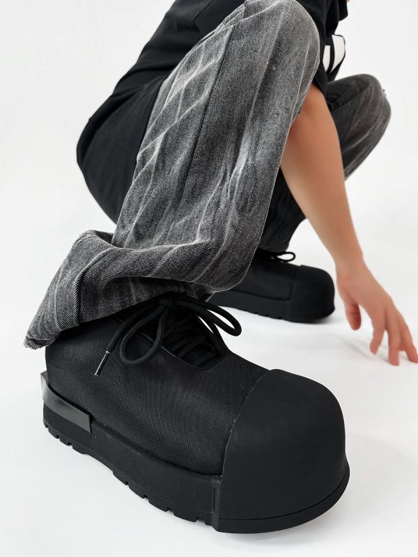 Trendy Oversized Black Sneakers for Men & Women, High Street Warrior Mickey Thick-Soled Height-Increasing Shoes
