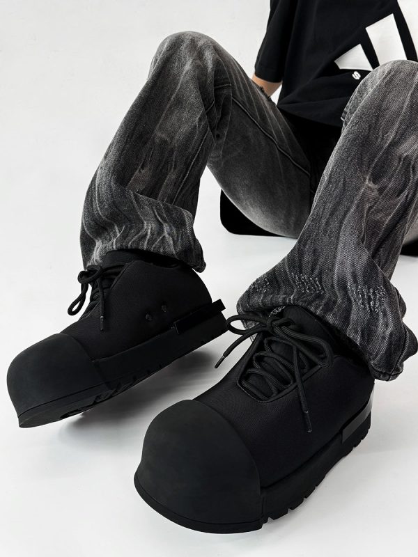 Trendy Oversized Black Sneakers for Men & Women, High Street Warrior Mickey Thick-Soled Height-Increasing Shoes
