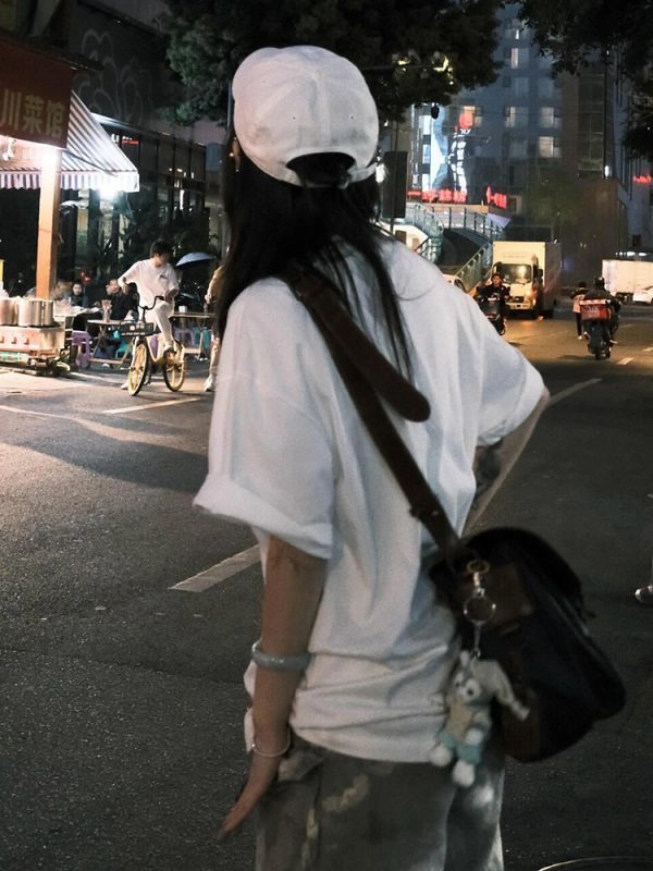 Trendy Oversized White T-Shirt for Women - Summer Graffiti Print Half Sleeve American Style Heavyweight Top