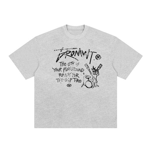 Trendy Oversized White T-Shirt for Women - Summer Graffiti Print Half Sleeve American Style Heavyweight Top