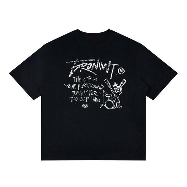 Trendy Oversized White T-Shirt for Women - Summer Graffiti Print Half Sleeve American Style Heavyweight Top