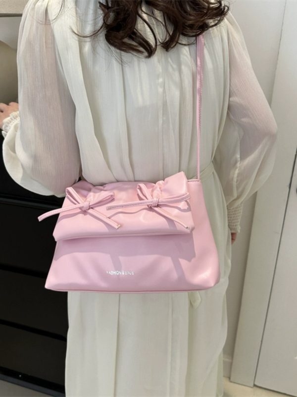 Trendy Pink Bow Shoulder Crossbody Bag for Women, Large Capacity Commuter Tote, 2025 Fashion Must-Have