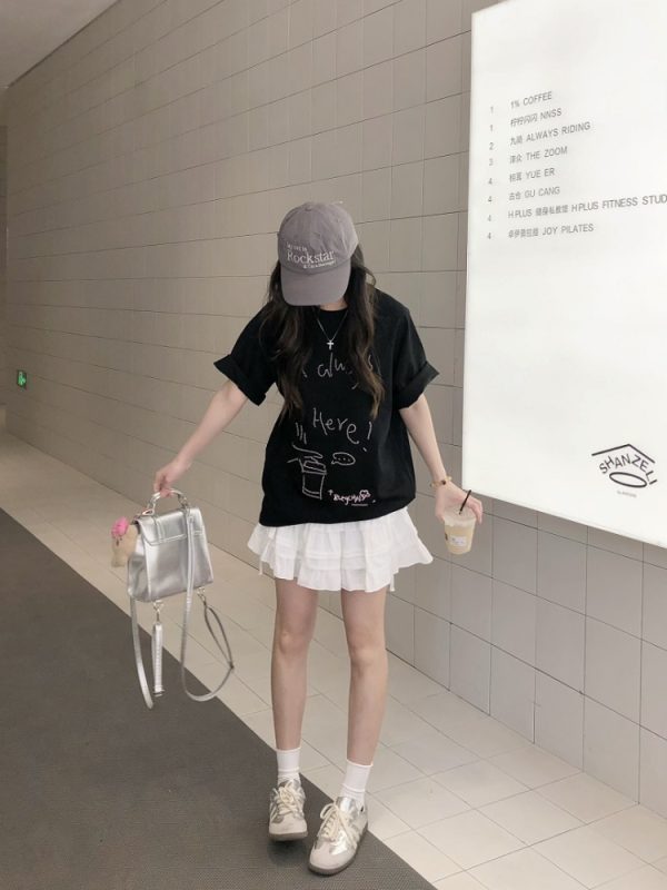 Trendy Relaxed Fit Beaded Letter Short Sleeve T-Shirt for Men and Women - Summer High-End Couple Style