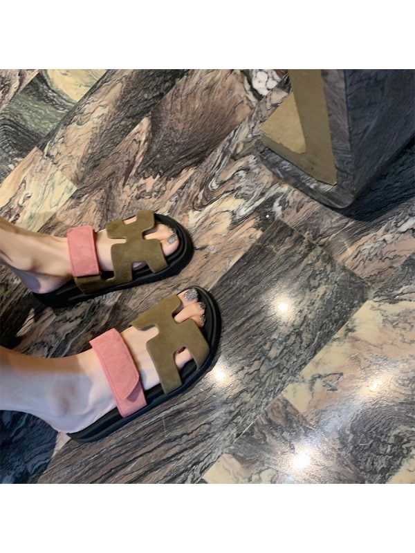 Trendy Sheepskin One-Strap Sandals for Women - Casual Thick Sole Slippers with Velcro Closure, Stylish Footwear for Everyday Wear