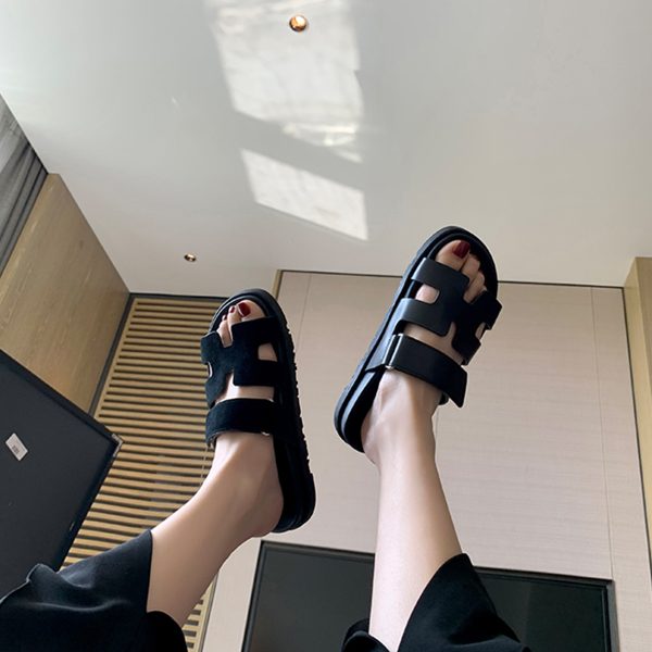 Trendy Sheepskin One-Strap Sandals for Women - Casual Thick Sole Slippers with Velcro Closure, Stylish Footwear for Everyday Wear