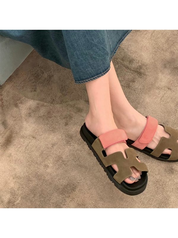 Trendy Sheepskin One-Strap Sandals for Women - Casual Thick Sole Slippers with Velcro Closure, Stylish Footwear for Everyday Wear