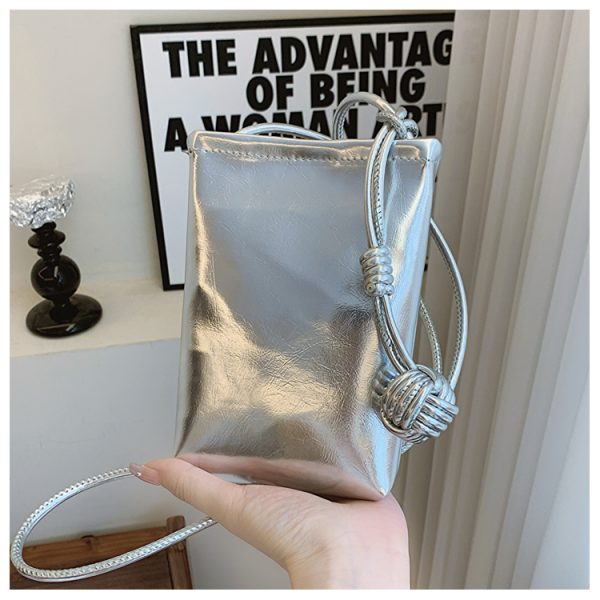 Trendy Silver Mini Handbag for Women - 2025 Summer Versatile Chain Shoulder Crossbody Phone Bag