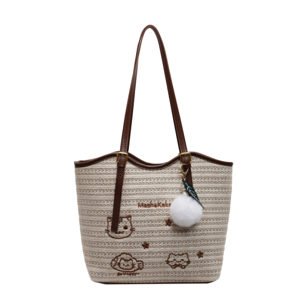 Trendy Summer Woven Tote Bag for Women, Embroidered Shoulder Bag, Large Capacity Fashionable Handbag 2025