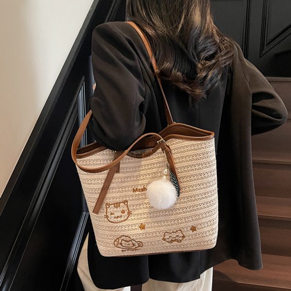 Trendy Summer Woven Tote Bag for Women, Embroidered Shoulder Bag, Large Capacity Fashionable Handbag 2025