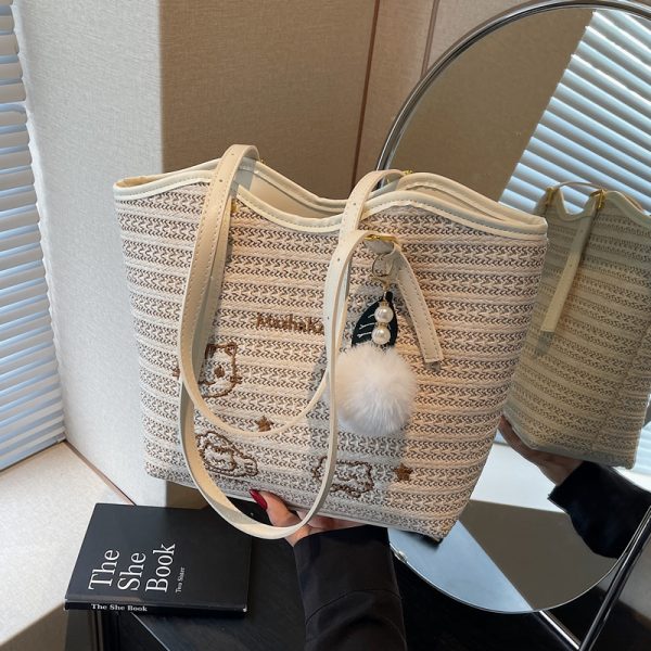 Trendy Summer Woven Tote Bag for Women, Embroidered Shoulder Bag, Large Capacity Fashionable Handbag 2025