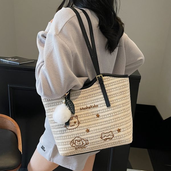 Trendy Summer Woven Tote Bag for Women, Embroidered Shoulder Bag, Large Capacity Fashionable Handbag 2025