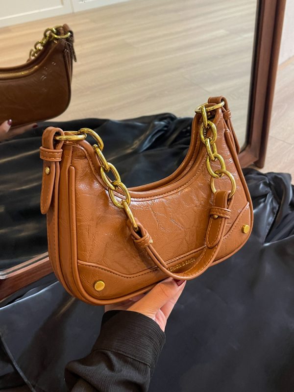 Trendy Textured Small Bag for Women - 2025 New Style Chain Shoulder Crossbody Bag, Niche Design Underarm Purse