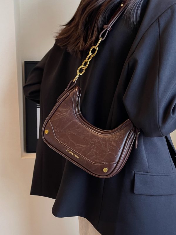 Trendy Textured Small Bag for Women - 2025 New Style Chain Shoulder Crossbody Bag, Niche Design Underarm Purse