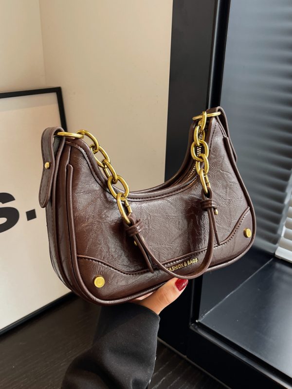 Trendy Textured Small Bag for Women - 2025 New Style Chain Shoulder Crossbody Bag, Niche Design Underarm Purse