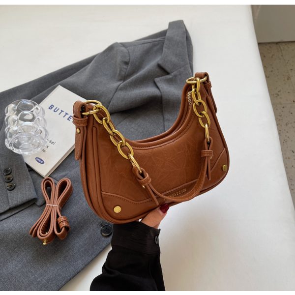 Trendy Textured Small Bag for Women - 2025 New Style Chain Shoulder Crossbody Bag, Niche Design Underarm Purse