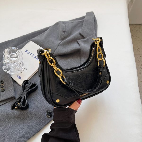 Trendy Textured Small Bag for Women - 2025 New Style Chain Shoulder Crossbody Bag, Niche Design Underarm Purse