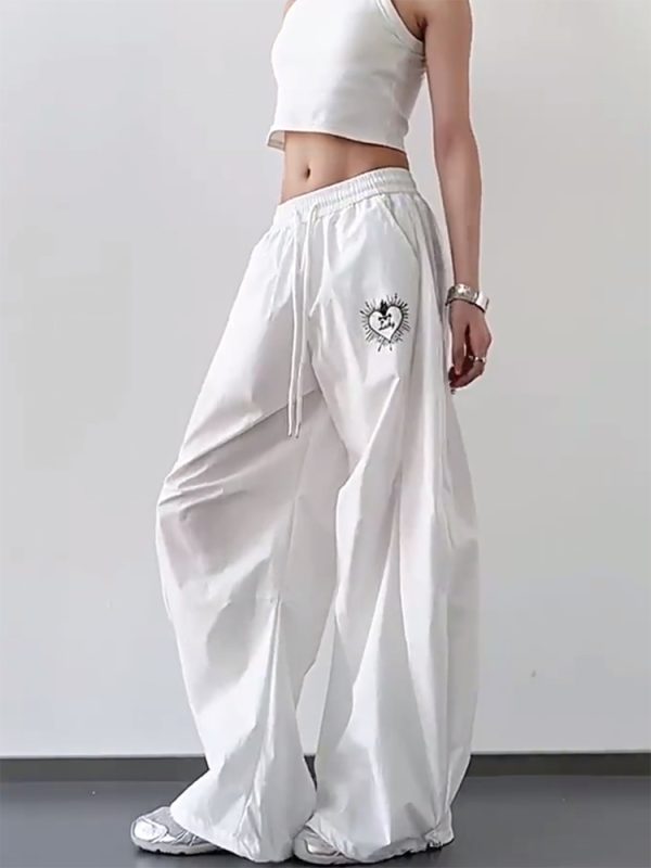 Trendy White Cargo Pants for Women, Loose Fit Hip-Hop Style, Casual Streetwear for Dance and Everyday Wear