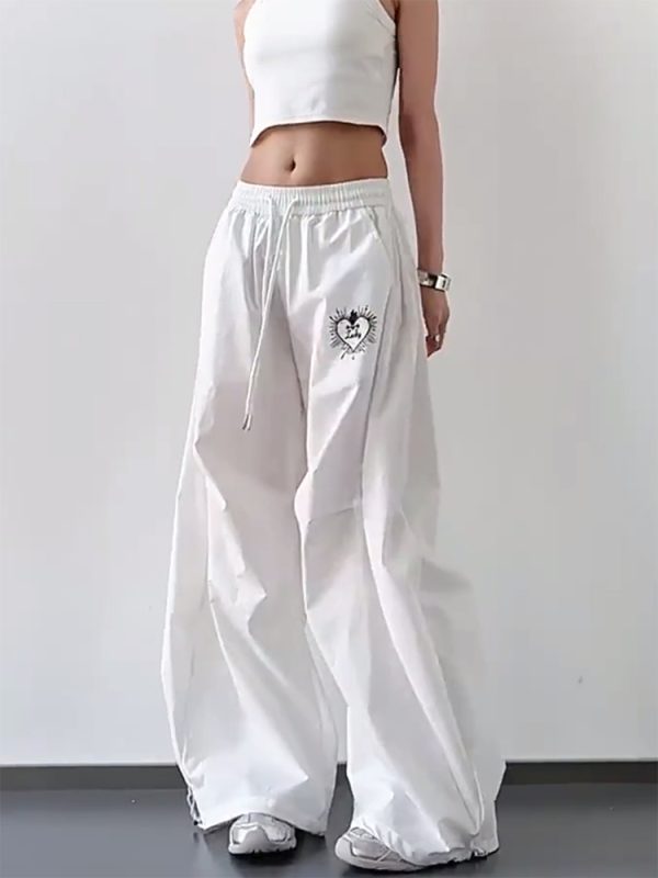 Trendy White Cargo Pants for Women, Loose Fit Hip-Hop Style, Casual Streetwear for Dance and Everyday Wear