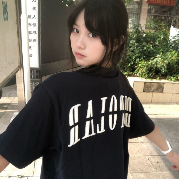 Trendy Women's High Street Embroidered Letter Short Sleeve T-Shirt in White and Gray - Heavyweight American Style Top